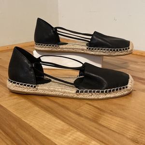 Eileen Fisher Black Lee d'Orsay Flat Leather Espadrille Sandals Size 7